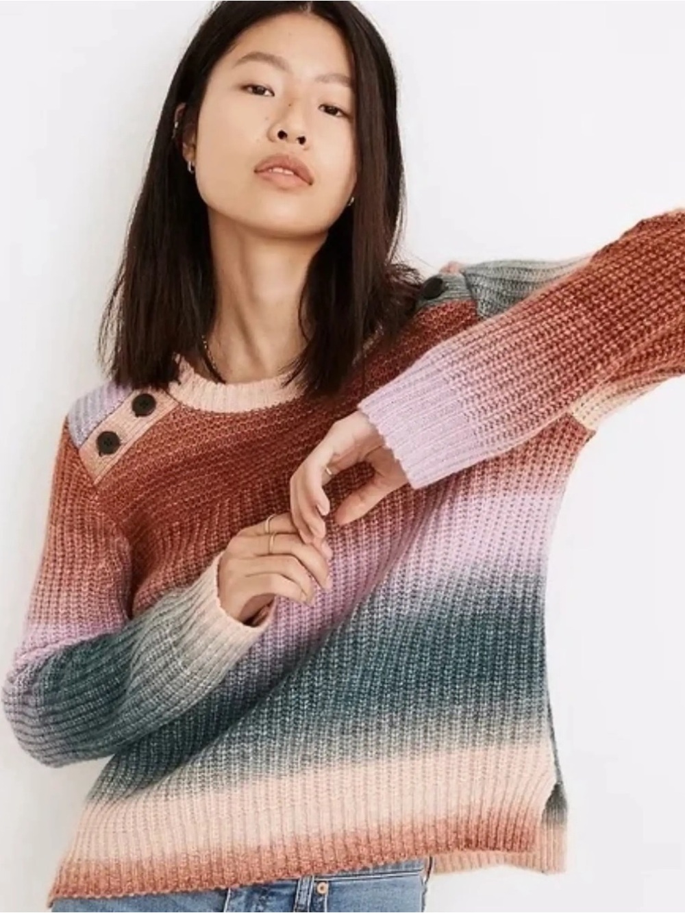 Madewell Space Dyed Button Shoulder wool blend Sweater